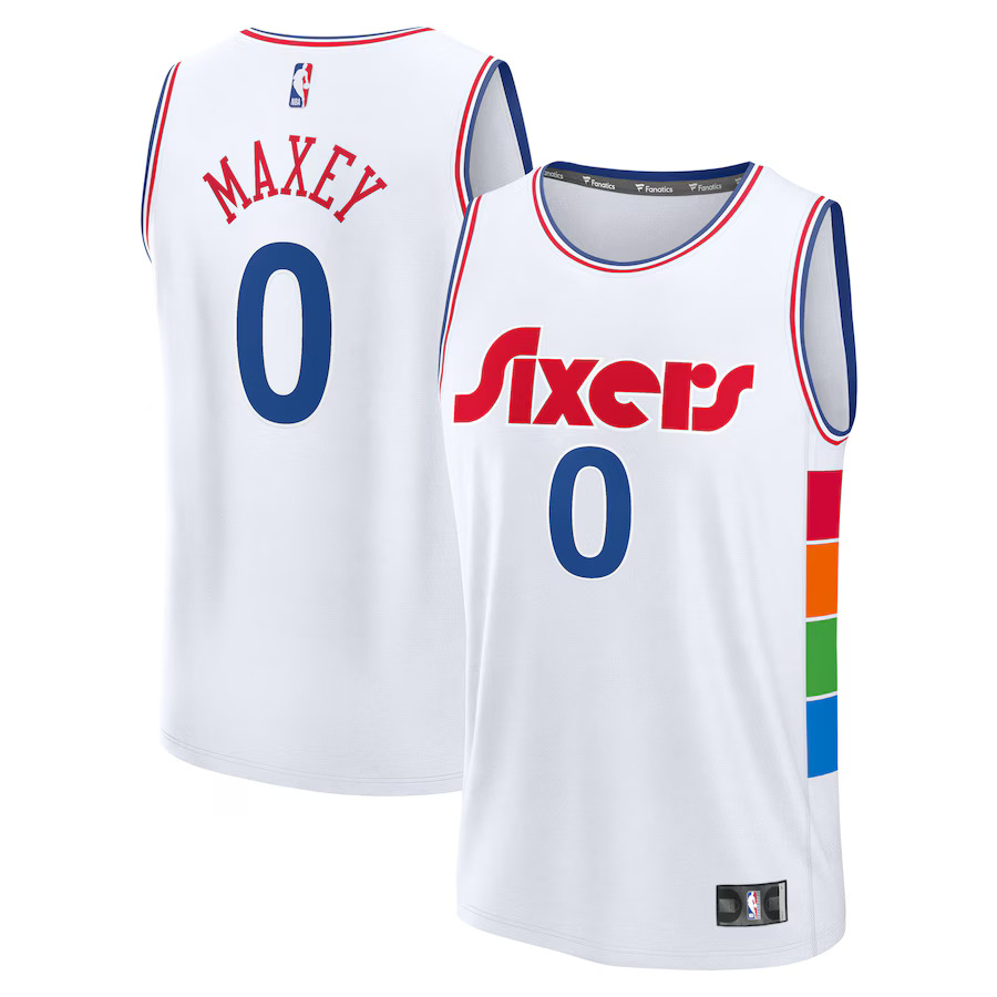 Men Philadelphia 76ers #0 Tyrese Maxey Fanatics White City Edition 2024-25 Fast Break Player NBA Jersey->milwaukee bucks->NBA Jersey